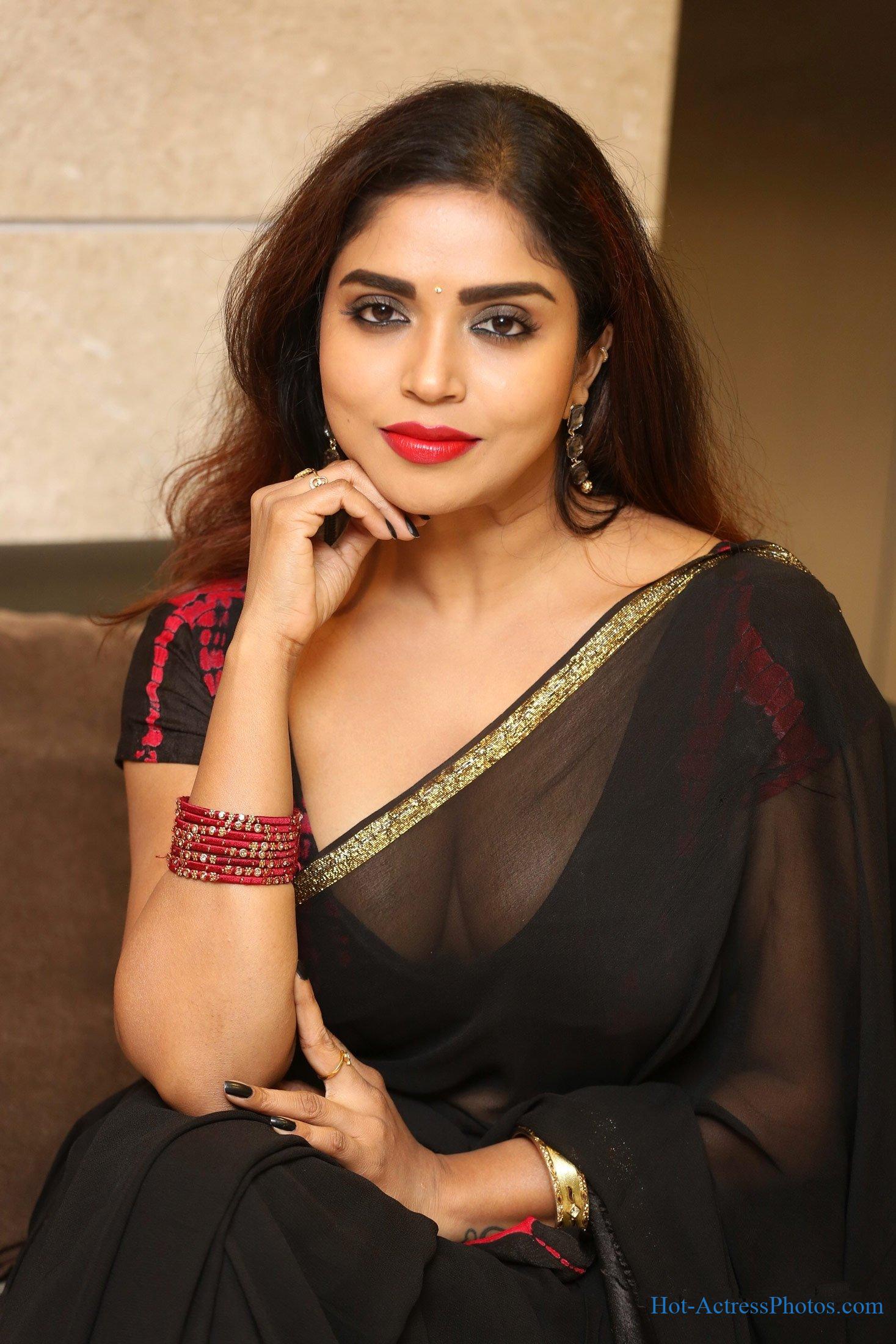 Karunya Chowdary Hot Cleavage Photos In Transparent Saree At 3 Monkeys Pre-Release Event