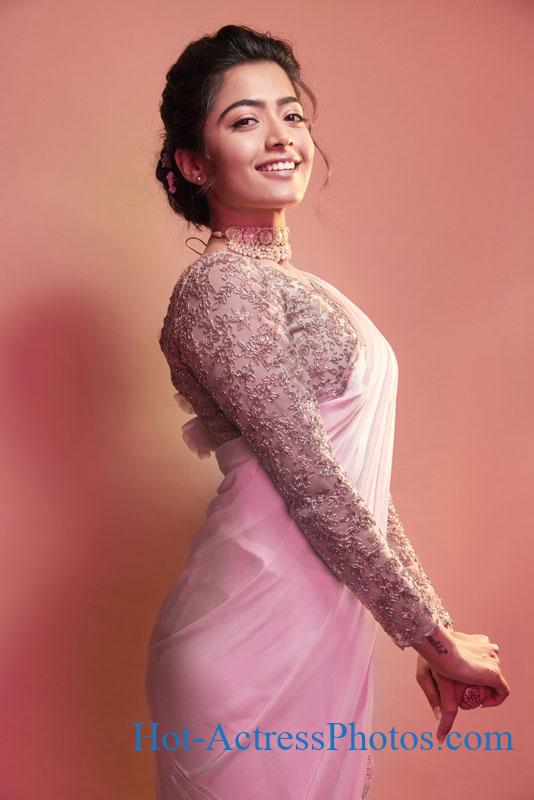 Rashmika Mandanna New Cute Photoshoot Stills In Pink Saree